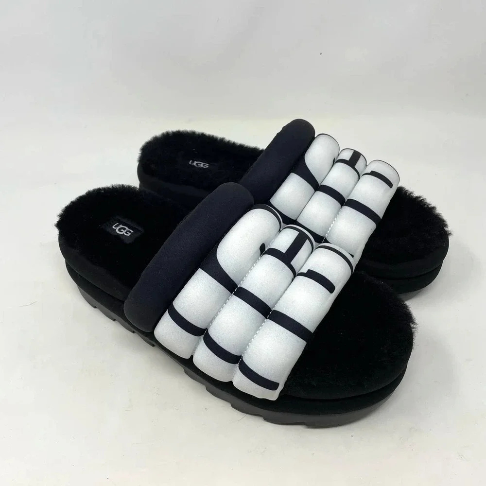UGG Maxi Genuine Shearling Lined Sandal Black Size US‎ 9